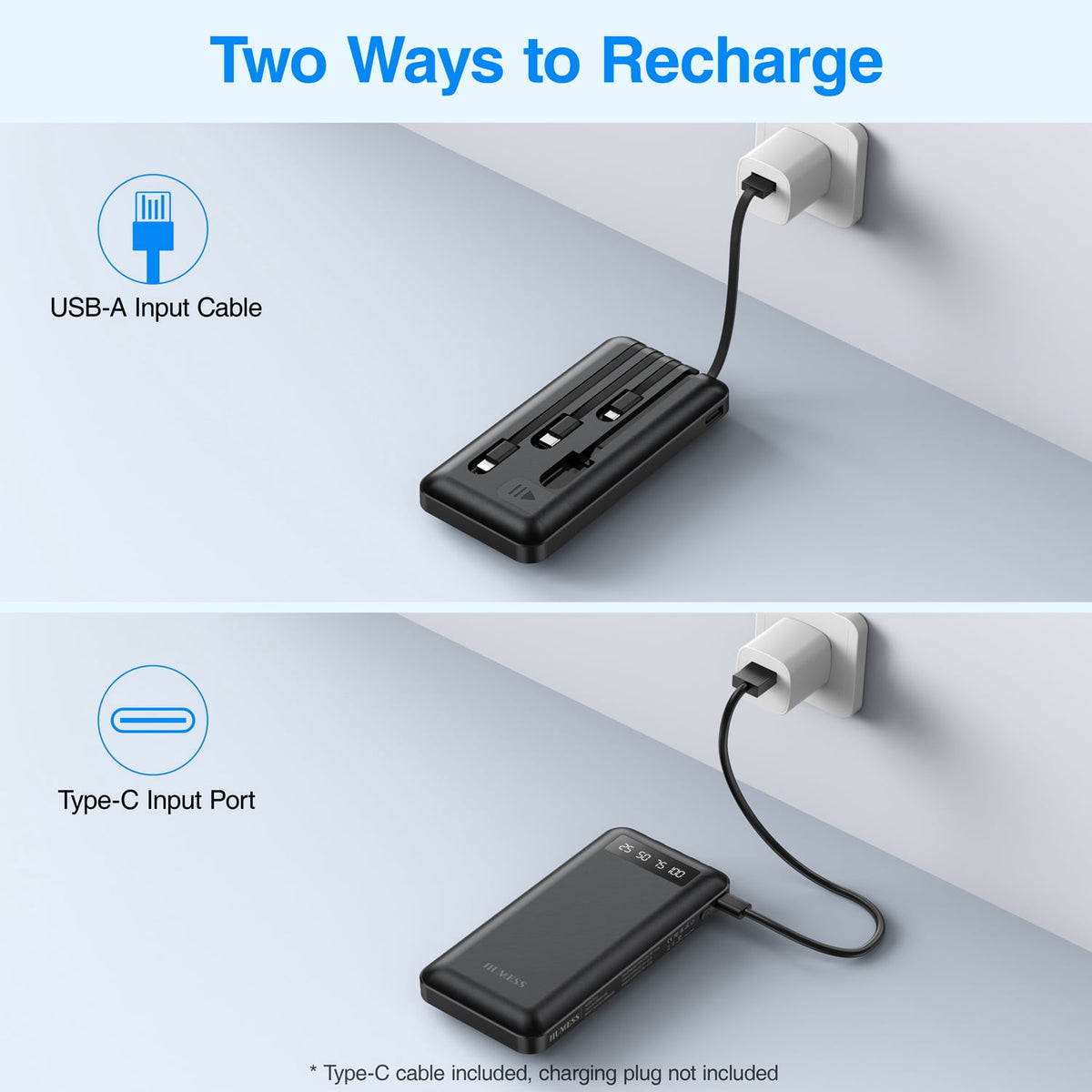 20000Mah Power Bank Portable Charger with Cables Compatible for Iphone, Android Cell Phone
