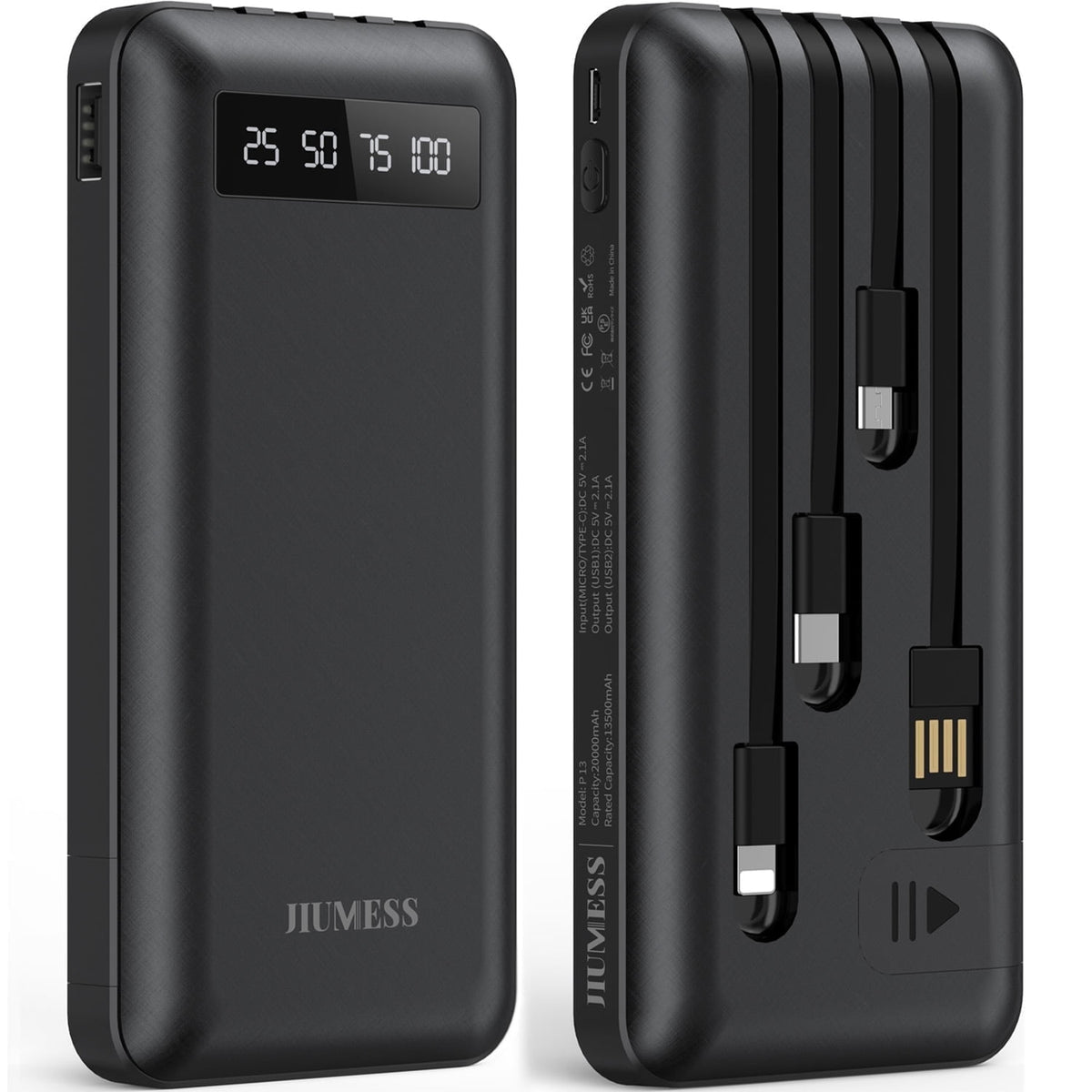 20000Mah Power Bank Portable Charger with Cables Compatible for Iphone, Android Cell Phone